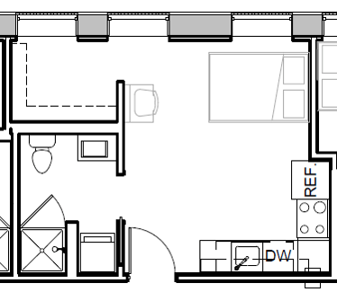 Floor plan for studio, 1 bath, 298 sqft